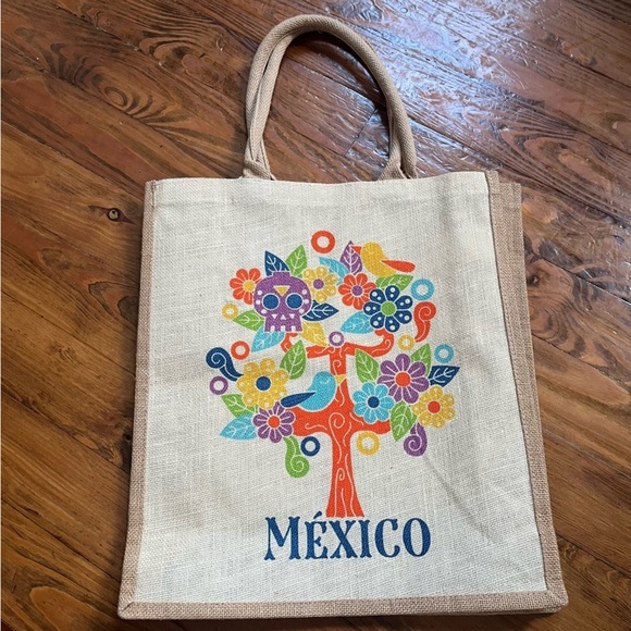 Mexico Jute Tote Bag‎ – Colorful Otomi-Inspired Tree Design - Picture 5 of 15